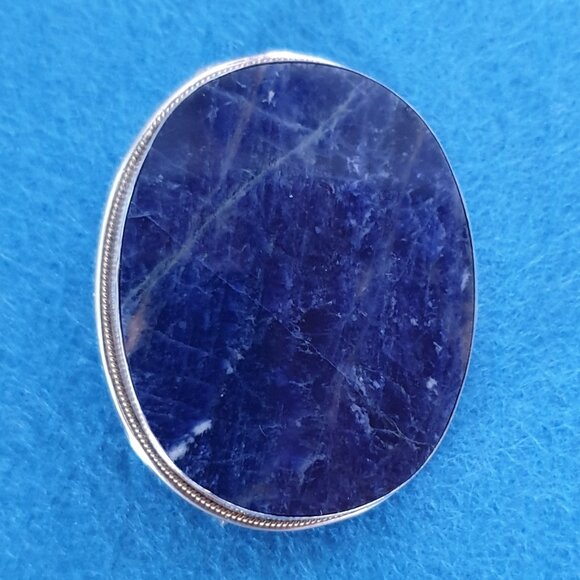 Vintage 1940s German 800 Silver Natural Sodalite Oval Brooch – 7.31g - Picture 3 of 11